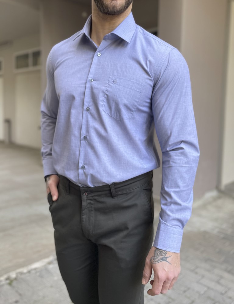 Ανδρικό γαλάζιο πουκάμισο με γιακά και τσέπη στο στήθος 0083G φωτογραφία